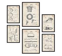 Nacnic Set di 6 poster di brevetti Pallacanestro. Poster con illustrazioni di brevetti retrò per la tua casa. Decorazione interna in stile vintage. Dimensioni A4 e A3. Con cornice.