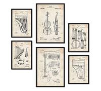 Nacnic Set di 6 poster di brevetti Strumento a corda. Poster con illustrazioni di brevetti retrò per la tua casa. Decorazione interna in stile vintage. Dimensioni A4 e A3. Senza cornice.