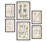 Nacnic Set di 6 poster di brevetti Strumento di misurazione. Poster con illustrazioni di brevetti retrò per la tua casa. Decorazione interna in stile vintage. Dimensioni A4 e A3. Con cornice.