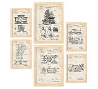 Nacnic Set di 6 poster di brevetti Treno. Poster con illustrazioni di brevetti retrò per la tua casa. Decorazione interna in stile vintage. Dimensioni A4 e A3. Con cornice.