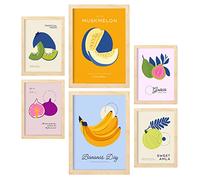 Nacnic Set di 6 poster di Cibo e Nutrizione. Frutta Tropicale. Natura e Nutrizione Poster per Interior Design e Decorazione. A3 & A4, cornici color legno.