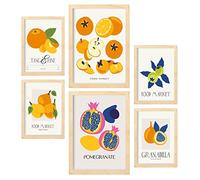 Nacnic Set di 6 poster di Cibo e Nutrizione. Frutti Rotondi. Stampe Naturali e Botaniche per Interior Design e Decorazione. A3 & A4, cornici color legno.