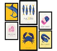 Nacnic Set di 6 poster di Cibo e Nutrizione. Prodotti ittici. Natura e Nutrizione Poster per Interior Design e Decorazione. A3 & A4, senza cornici.