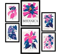 Nacnic Set di 6 poster floreali. Scoppi di rosa. Stampe Naturali e Botaniche per Interior Design e Decorazione. A3 & A4, cornici nere.
