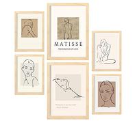 Nacnic set di 6 poster Matisse. Collezione di fogli espositivi femminili per la decorazione d'interni. Formati A3 e A4. Con cornice color legno