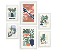 Nacnic Set di 6 Poster Minimalismo in Colori Pastello. Collezione estiva. Stampe di paesaggi e natura per l'interior design e la decorazione. A3 & A4, cornici bianche.