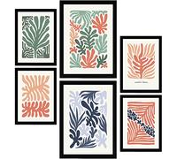 Nacnic Set di 6 Poster Minimalismo in Colori Pastello. Modelli vegetali. Stampe di paesaggi e natura per l'interior design e la decorazione. A3 & A4, cornici nere.