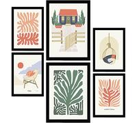 Nacnic Set di 6 Poster Minimalismo in Colori Vivaci. Casa Vacanze. Stampe di paesaggi e natura per l'interior design e la decorazione. A3 & A4, cornici nere.