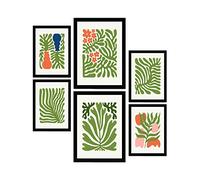 Nacnic Set di 6 Poster Minimalismo in Colori Vivaci. Sempreverde. Stampe di paesaggi e natura per l'interior design e la decorazione. A3 & A4, cornici nere.