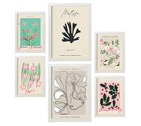 Nacnic set di 6 poster opere di Matisse. Collezione di lenzuola con disegni floreali in toni pastello per la decorazione d'interni. Formati A3 e A4. Con cornice bianca