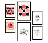 Nacnic Set di 6 poster rosa e nera. Raccolta di posters con collage estetico per la decorazione d'interni. Taglie A3 e A4. Frameless.