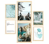 Nacnic Set di 6 posters agua turchesa. Stampe ad arte murale estetica per la camera da letto o il design del soggiorno. Dimensioni A3 e A4. con telaio in legno chiaro.