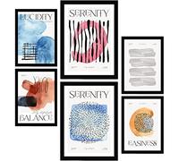 Nacnic Set di 6 Posters Astratti Calma. Stampe con estetica Mostra d'arte. Illustrazioni a colori per l'interior design e la decorazione. A3 & A4, cornici nere.