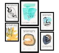 Nacnic Set di 6 Posters Astratti Elementi. Stampe con estetica Mostra d'arte. Illustrazioni a colori per l'interior design e la decorazione. A3 & A4, cornici nere.