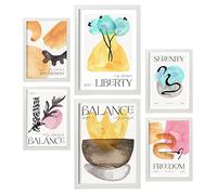 Nacnic Set di 6 Posters Astratti Equilibrio. Stampe con estetica Mostra d'arte. Illustrazioni a colori per l'interior design e la decorazione. A3 & A4, cornici bianche.