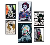 Nacnic Set di 6 posters street art. Stampe ad arte murale estetica per la camera da letto o il design del soggiorno. Dimensioni A3 e A4. con cornice nera.