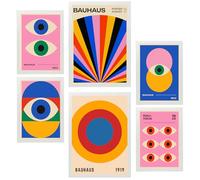 Nacnic Set di 6 quadri Forme E Occhi Bauhaus Geometrici illustrazioni di design per decorare le pareti di casa A3 e A4 Cornice bianca