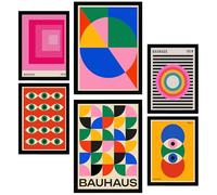 Nacnic Set di 6 quadri Forme Geometriche Bauhaus Colori Vivaci illustrazioni di design per decorare le pareti di casa A3 e A4 Cornice nera