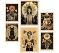 Nacnic Set di 6 quadri Surreal Collage Femminile Stile Esoterico Mistico illustrazioni di design per decorare le pareti di casa A3 e A4 Struttura in legno chiaro