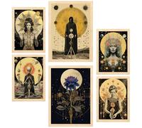 Nacnic Set di 6 quadri Surreal Collage Stile Esoterico Mistico Stellare illustrazioni di design per decorare le pareti di casa A3 e A4 Struttura in legno chiaro