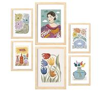 Nacnic Set di 6 stampe di giardino in in stile etnico. Cornici decorative estetiche per il tuo soggiorno, camera da letto, casa. Stampa di arte da parete. Dimensioni A4 e A3 con cornici Lightwood