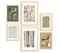 Nacnic Set di 6 stampe di pattern 2 in in stile etnico. Cornici decorative estetiche per il tuo soggiorno, camera da letto, casa. Stampa di arte da parete. Dimensioni A4 e A3 con cornici Lightwood