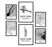 Nacnic Set di 6 stampe di Stati Uniti d'America. Poster estetici di mappe e monumenti in bianco e nero per la tua casa, affari, ufficio. Senza cornice.