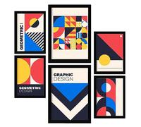 Nacnic Set di 6 stampe in stile Bauhaus 1 Stampe di collezione di design geometrica Stampe decorative estetiche per il tuo soggiorno, camera da letto, casa Dimensioni A4 e A3