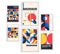 Nacnic Set di 6 stampe in stile Bauhaus 2 Collezione di progettazione geometrica stampe con cornici Cornici decorative per il tuo soggiorno camera da letto, casa Dimensioni A4 e A3 con cornici bianche