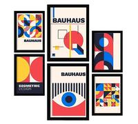 Nacnic Set di 6 stampe in stile Bauhaus 3 Collezione di progettazione geometrica stampe con cornici Cornici decorative per il tuo soggiorno, camera da letto, casa Dimensioni A4 e A3 con cornici nere