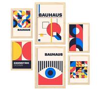 Nacnic Set di 6 stampe in stile Bauhaus 3 Collezione di progettazione geometrica stampe con Cornici decorative per il tuo soggiorno camera da letto casa Dimensioni A4 e A3 con cornici Lightwood
