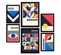 Nacnic Set di 6 stampe in stile Bauhaus 4 Stampe di collezione di design geometrica Stampe decorative estetiche per il tuo soggiorno, camera da letto, casa Dimensioni A4 e A3