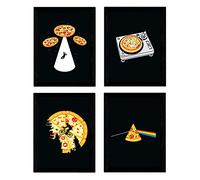 Nacnic Set di Quattro Fogli Pizza (Pink Floyd, ET, DJ e stranieri) per Set Pizza LoversTamaño Poster A4 Sfondo Nero con Telaio Nero