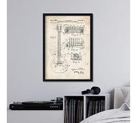 Nacnic stampa artistica brevetto chitarra, sfondo vintage. Disegno Strumenti musicali, vecchie invenzioni. Stampato su Carta da 250 Grammi di Alta Qualità