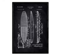 Nacnic stampa artistica brevetto tavola da surf, sfondo nero. Disegno d'igegneria, vecchie invenzioni e brevetti