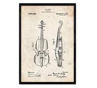 Nacnic stampa artistica brevetto violino, sfondo vintage. Disegno strumenti musicali, vecchie invenzioni e brevetti