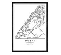 Nacnic Stampa artistica cartina geografica della città di Dubai, Emirati Arabi Uniti. Mappa della città dell'arte, stile nordico in bianco e nero.