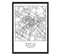 Nacnic Stampa Artistica Cartina geografica della Città di Sofia. Mappa della Città dell'Arte, Stile Nordico in Bianco e Nero. Bulgaria. Stampato su Carta da 250 Grammi di Alta qualità.