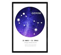 Nacnic stampa artistica con raffigurazione della costellazione del segno zodiacale dei Gemelli. Segni zodiacali e astrologia. Colori vivaci. Immagini stampate su Carta da 250 Grammi di Alta Qualità.