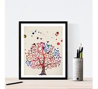 Nacnic stampa artistica in stile acquarello primo piano albero. Colori vivaci. Immagini di piante e natura. Stampato su Carta da 250 Grammi di Alta Qualità.