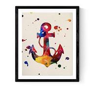 Nacnic stampa artistica in stile acquarello raffigurante un Ancora. Colori vivaci. Regalo perfetto per amanti del mare e della navigazione. Immagine stampata su Carta da 250 Grammi di Alta Qualità.