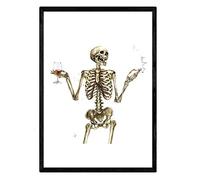 Nacnic Stampa artistica Skeleton Boy Bere vino. Poster con immagini di teschi. Dimensione A3 con telaio