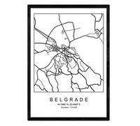 Nacnic Stampa Belgrado Mappa della Città in Stile Nordico in Bianco e Nero. Fotogramma A4 Carta Stampata No 250 gr. Dipinti, Stampe e manifesti per Soggiorno e Camera da Letto