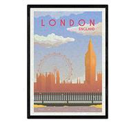Nacnic Stampa di Londra in stile vintage Poster Big Ben e Occhio di Londra nei colori Annuncio Londra formato A4 con cornice