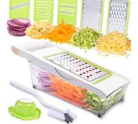 NACOLUS Grattugia per formaggio con contenitore, affettatrice per verdure 5 in 1, grattugia multiuso per cucina, facile da pulire, grattugia con manico, trituratore per formaggio in acciaio
