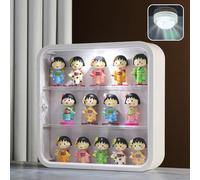 Naconmlet Vetrina in Acrilico da Parete con LED,Teca Vetrina Espositiva con Porta Magnetica, Interno con 2 Ripiani Rimovibili per Oggetti Alti, Action Figure e Collezionismo(Bianco, 29,5x29,5x8cm)