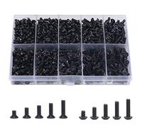 NACTECH 720pcs M3 Viti Acciaio Kit Assortimento Vite a Testa Esagonale Svasata Piatta Viti Testa Tonda Bombata 4/6/8/10/12mm Incassato Filettatura M3 Viti Nero con Scatola