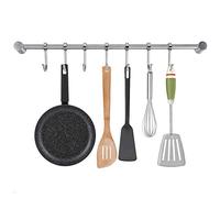 NACTECH Porta Utensili da Cucina Bagno in Acciaio Inox Barra Porta Mestoli, Padelle, Tazze, Ombrelli, con 7 Gancio Mobili Binario da Parete