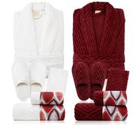 Nada Home Completo bagno asciugamani accappatoi set uomo donna in spugna di cotone 6856 (IT, Testo, Taglia unica, Regular, Regular, Nepal Panna-Bordeaux)