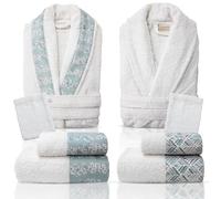 Nada Home Completo bagno asciugamani accappatoi set uomo donna in spugna di cotone 6856 (IT, Testo, Taglia unica, Regular, Regular, Vienna Panna-Tiffany)